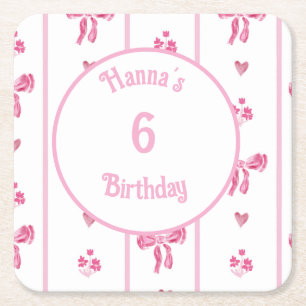 Pink Bow Vertical Stripe - preppy coquette Kartonnen Onderzetters