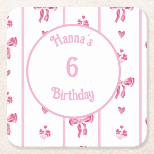 Pink Bow Vertical Stripe - preppy coquette Kartonnen Onderzetters (Voorkant)