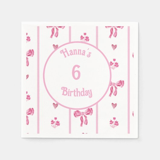 Pink Bow Vertical Stripe - preppy coquette Servet (Voorkant)