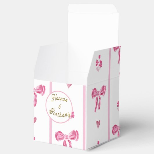 Pink Bow Vertical Stripe - preppy coquette verjaar Bedankdoosjes (Geopend)
