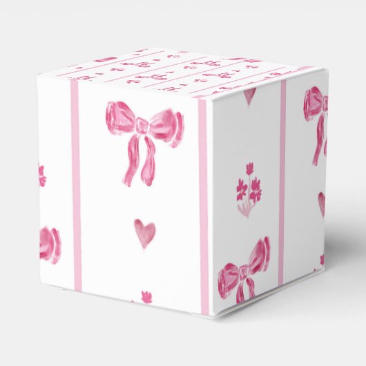 Pink Bow Vertical Stripe - preppy coquette verjaar Bedankdoosjes (Achterkant)