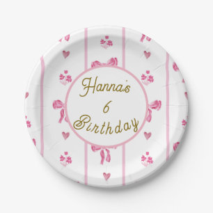 Pink Bow Vertical Stripe - preppy coquette verjaar Papieren Bordje