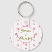 Pink Bow Vertical Stripe - preppy coquette verjaar Sleutelhanger (Voorkant)