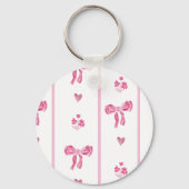 Pink Bow Vertical Stripe - preppy coquette verjaar Sleutelhanger (Achterkant)