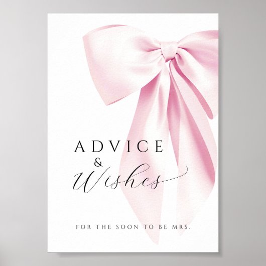 Pink Bow Vrijgezellenfeest Advies & Wishes Tafelte Poster (Voorkant)