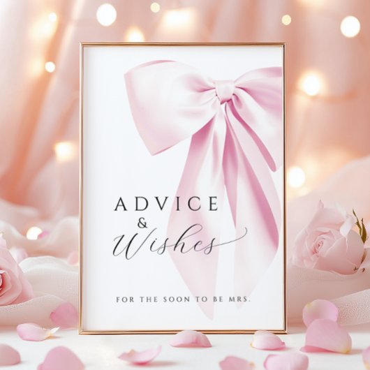 Pink Bow Vrijgezellenfeest Advies & Wishes Tafelte Poster