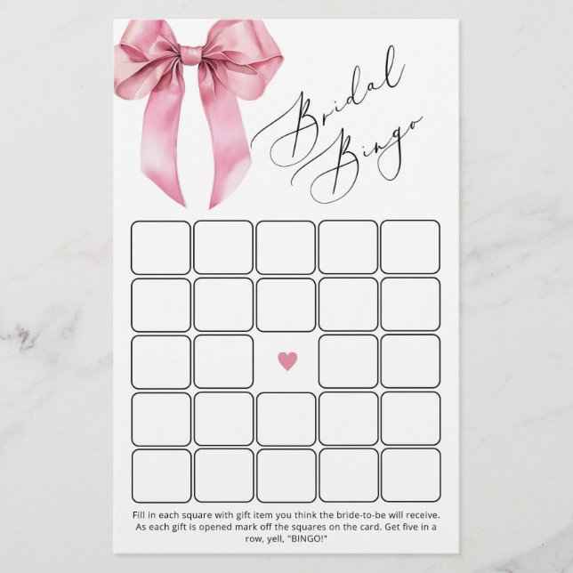 Pink Bow vrijgezellenfeest bingo spel (Voorkant)