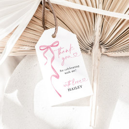 Pink Bow Vrijgezellenfeest Dank u, gunst Tags Cadeaulabel
