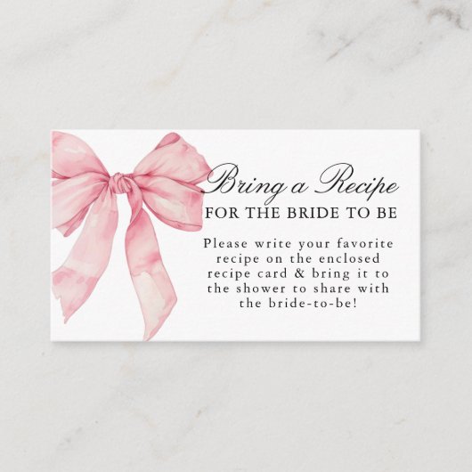 Pink Bow Vrijgezellenfeest Recept Aanvraag Informatiekaartje (Voorkant)
