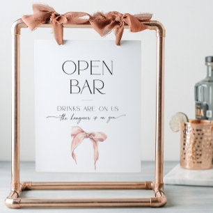 Pink Bow Vrijgezellenfeest Tying the Knot Open Bar Reclamebord Met Voetstuk