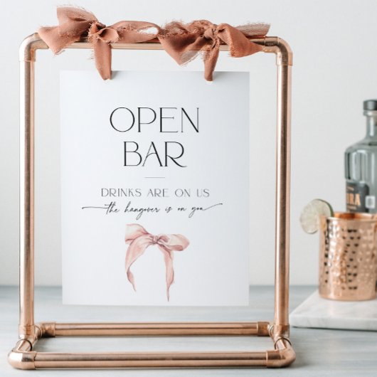 Pink Bow Vrijgezellenfeest Tying the Knot Open Bar Reclamebord Met Voetstuk