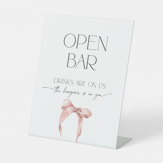 Pink Bow Vrijgezellenfeest Tying the Knot Open Bar Reclamebord Met Voetstuk (Voorkant)