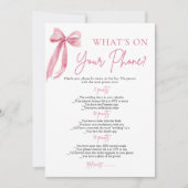 Pink Bow Wat is er op je telefoon Vrijgezellenfees Kaart (Voorkant)