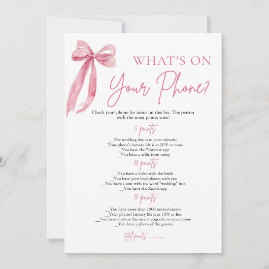 Pink Bow Wat is er op je telefoon Vrijgezellenfees Kaart (Voorkant)