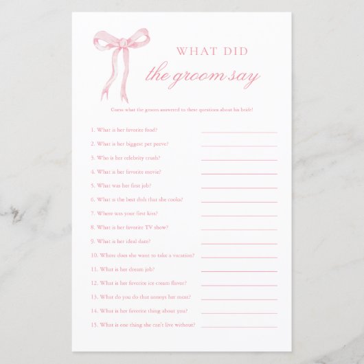 Pink Bow Wat zei de bruidegom roze bruids spel (Voorkant)