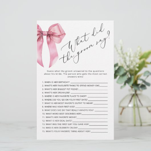 Pink Bow Wat zei de bruidegom vrijgezellenfeest sp (Staand voorkant)