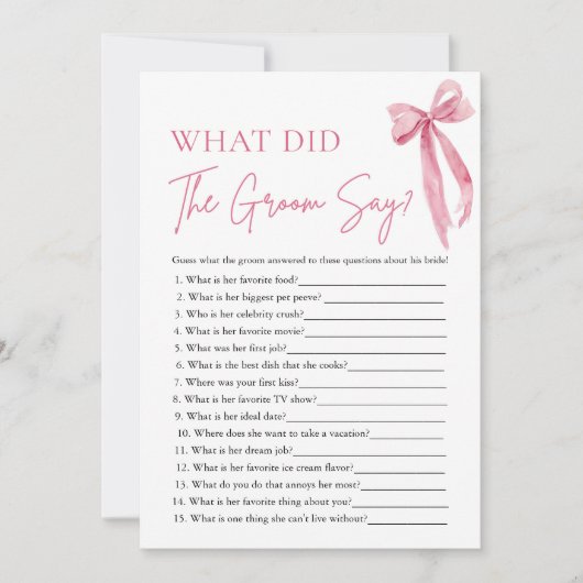 Pink Bow Wat zei de bruidegom zeggen Vrijgezellenf Kaart (Voorkant)