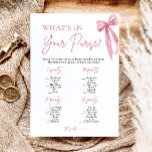 Pink Bow Wat zit er in je tas Vrijgezellenfeest sp Kaart<br><div class="desc">Voeg een leuk en interactief element toe aan je vrijgezellenfeest met ons "What's In Your Purse" Vrijgezellenfeest Game. Met zijn charmante roze boog ontwerp, dit spel nodigt gasten uit om te rommelen door hun portemonnee op zoek naar specifieke items, het aanwakkeren van de lach en het gesprek. Van praktische items...</div>