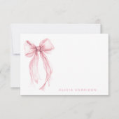 Pink Bow Watercolor Girls Monogram Notitiekaartje (Voorkant)