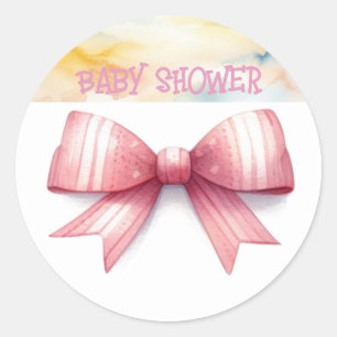 Pink Bow Waterverf Baby shower Ronde Sticker