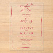 Pink Bow Wedding Acryl Uitnodigingen (Voorkant)