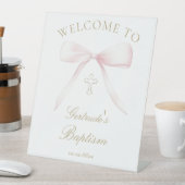 pink bow welcome sign reclamebord met voetstuk (Insitu)