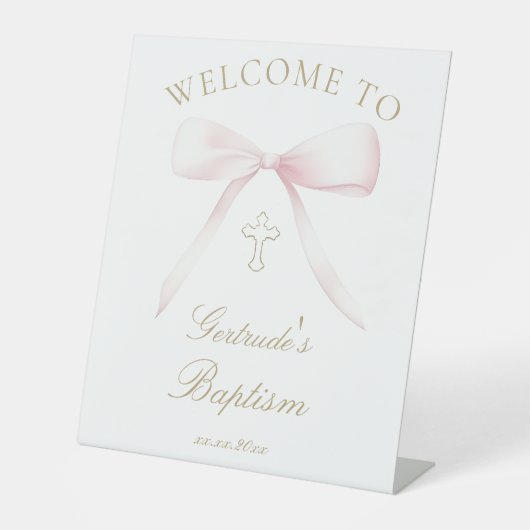 pink bow welcome sign reclamebord met voetstuk (Voorkant)