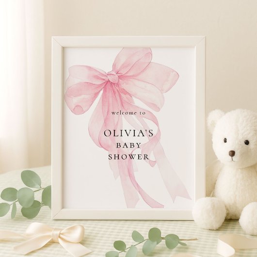 Pink Bow Welcome to Baby Shower Poster