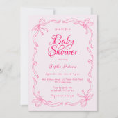 Pink Bow Whimsical Quirky Hand Drawn Baby shower Kaart (Voorkant)