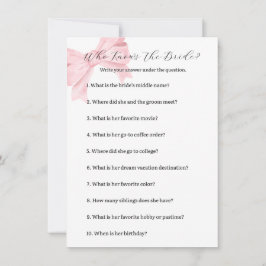 Pink Bow Who Knows The Bride Game beroemd gemaakt Notitiekaartje