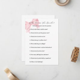 Pink Bow Who Knows The Bride Game beroemd gemaakt Notitiekaartje