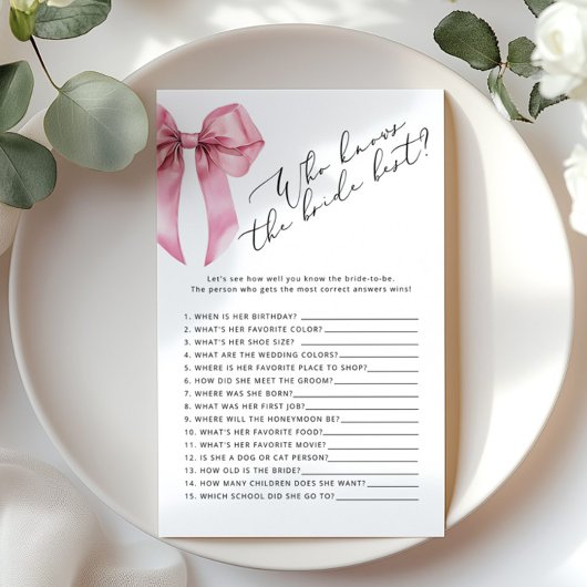 Pink Bow Wie kent de bruid beste bruids spel