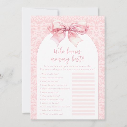 Pink Bow Wie kent mama beste Baby Girl Game Kaart (Voorkant)