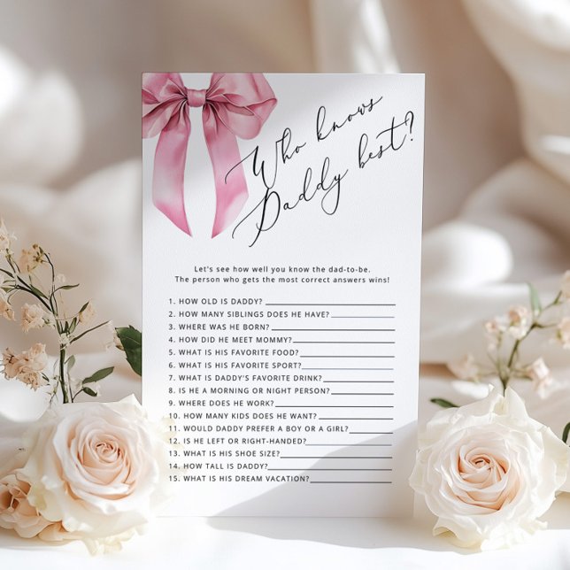 Pink Bow Wie kent papa beste baby shower spel (Creator heeft geüpload)