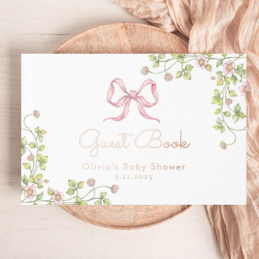 Pink Bow wilde bloem Baby shower Gastenboek