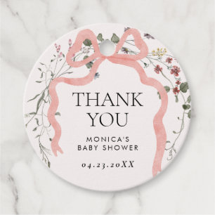 Pink Bow Wildflower Baby shower Bedankjes Labels