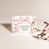 Pink Bow Wildflower Baby shower Dank u Bedankkaart