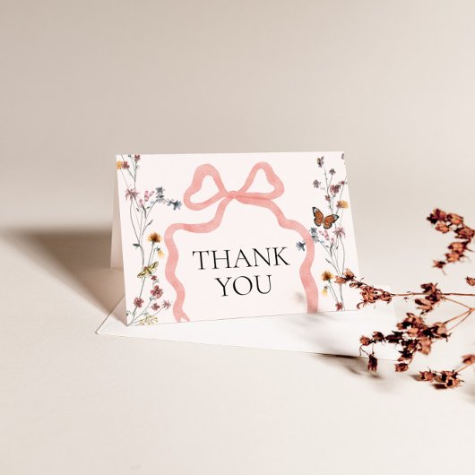 Pink Bow Wildflower Baby shower Dank u Bedankkaart