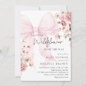 Pink Bow Wildflower Baby Shower Invitation Kaart (Voorkant)