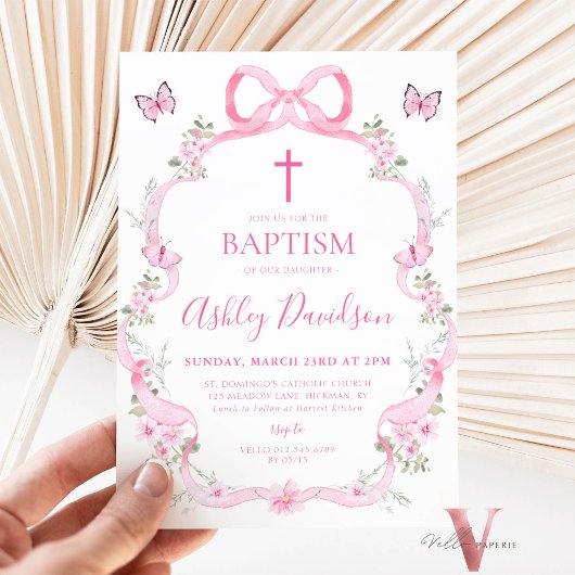 Pink Bow Wildflower Butterfly doop doop doop Kaart