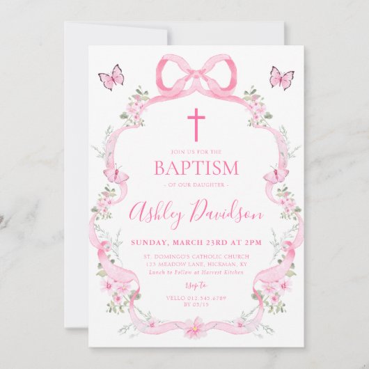 Pink Bow Wildflower Butterfly doop doop doop Kaart (Voorkant)