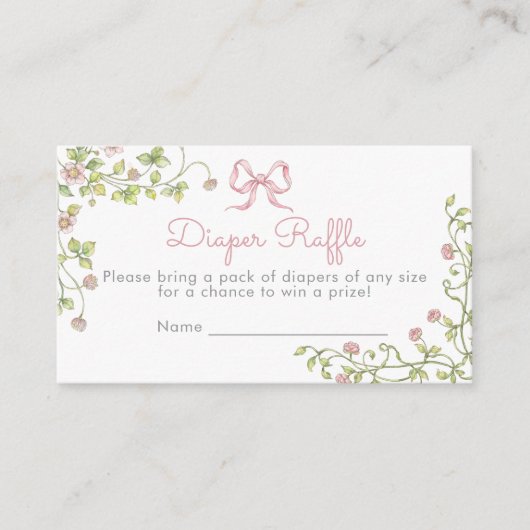 Pink Bow Wildflower Luier verloot ticket Informatiekaartje (Voorkant)