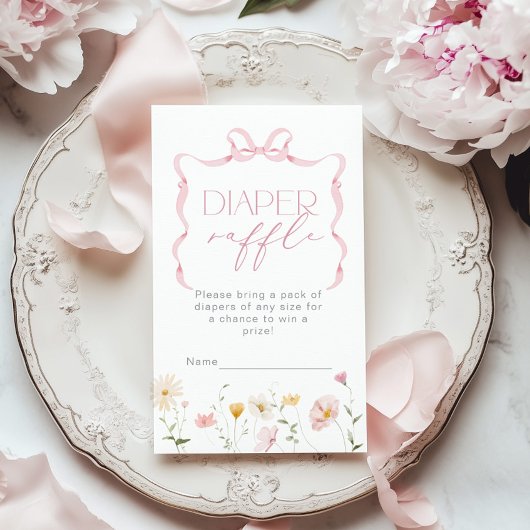 Pink Bow Wildflower Luier verloot ticket Informatiekaartje