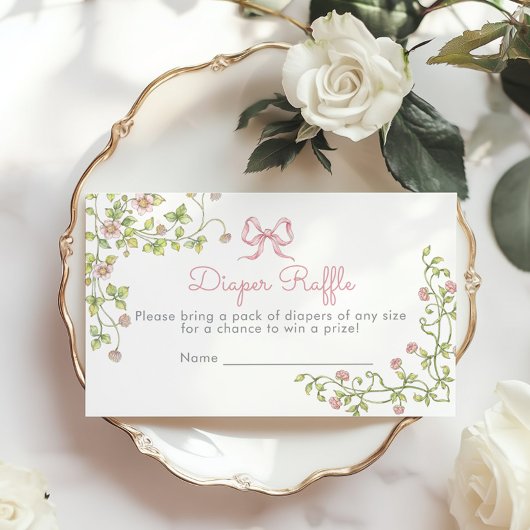 Pink Bow Wildflower Luier verloot ticket Informatiekaartje