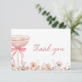 Pink Bow Wildflowers Blush Bridal Shower Bedankkaart (Staand voorkant)