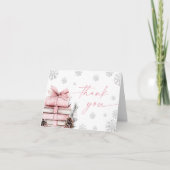 Pink Bow Winter Baby Shower, A New Chapter Begins Bedankkaart (Voorkant)