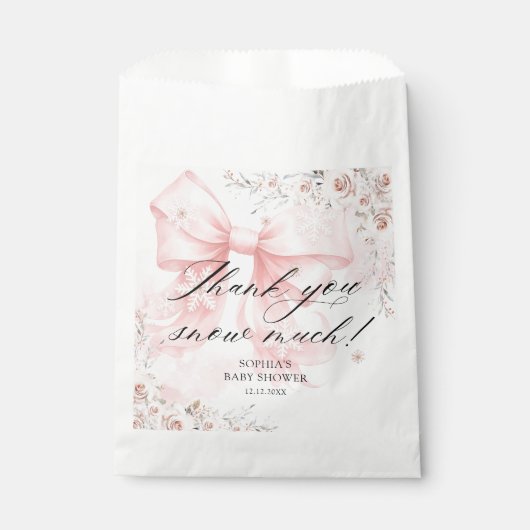 Pink Bow Winter Baby shower Bedankt Bedankzakje (Voorkant)