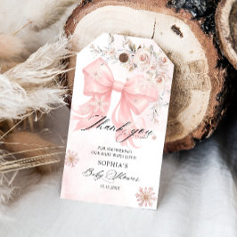 Pink Bow Winter Baby shower Bedankt Cadeaulabel