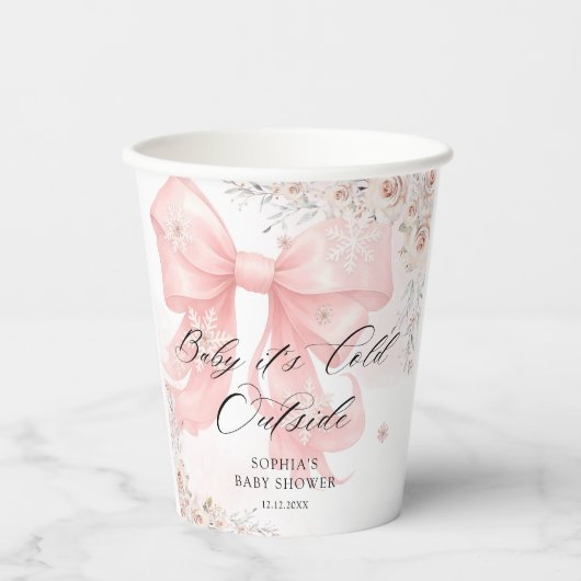 Pink Bow Winter Baby shower Papieren Bekers (Voorkant)