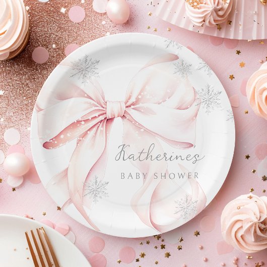 Pink Bow Winter Baby shower Party Paper Bord